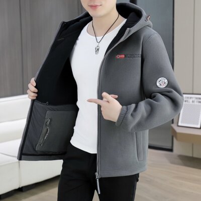 【反季清仓】加绒加厚摇粒绒抓绒衣男保暖连帽夹克秋冬双面绒外套