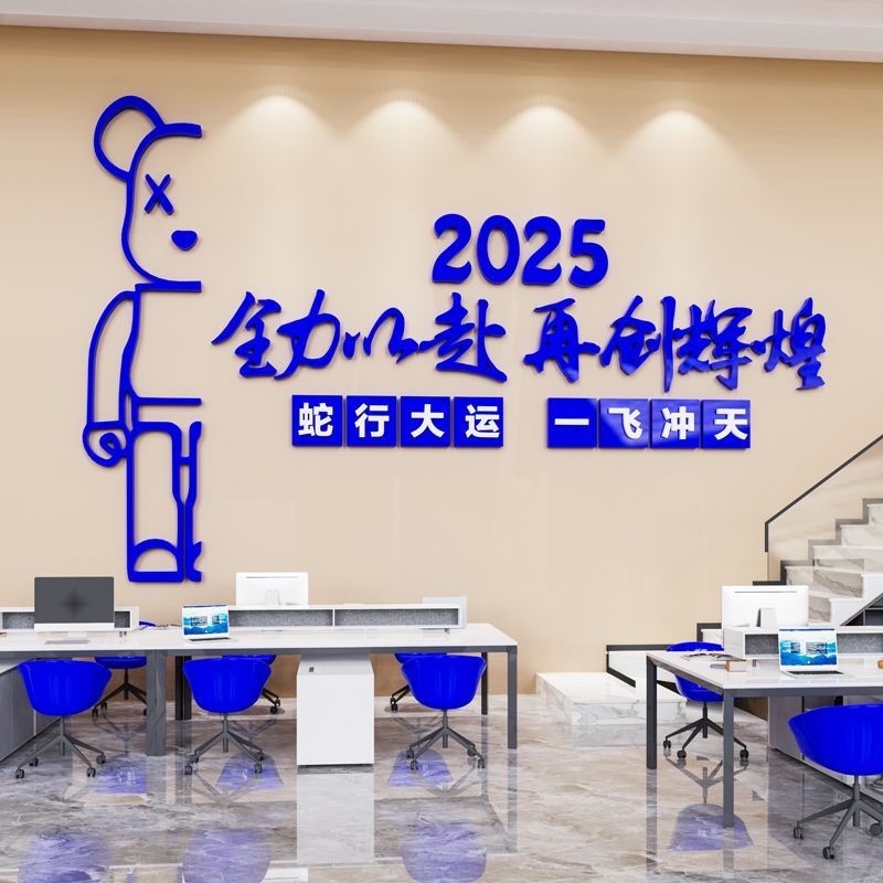 2025公司办公室墙面装饰励志标语企业文化新年开门红职场氛围布置