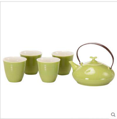 多样屋 日式茶具组 一壶 四杯 泡茶 礼盒 陶瓷茶具套装 白色 绿色