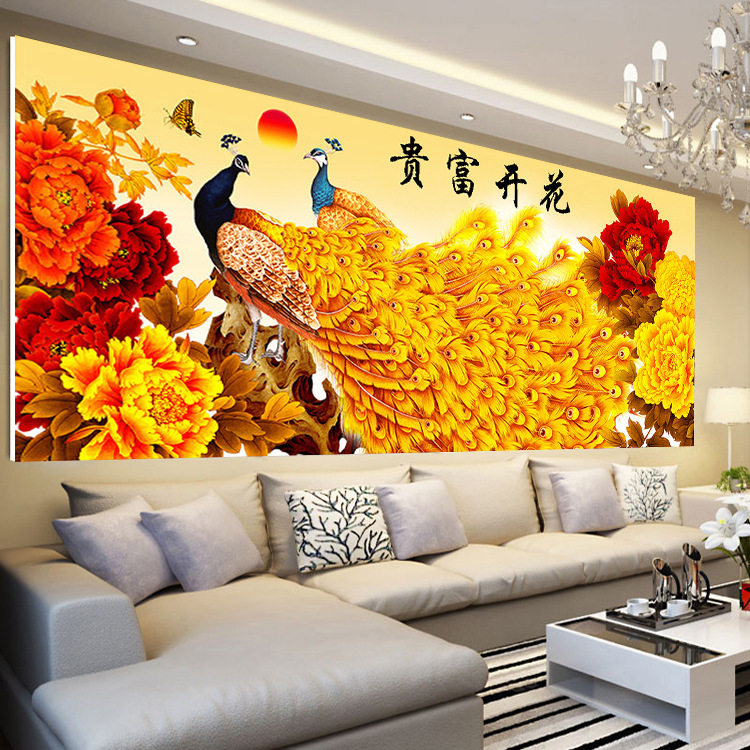 2023新款手工点钻石画客厅牡丹花开富贵孔雀满钻粘钻贴线绣十字绣,居家布艺,十字绣套件,淘宝优惠券,粉丝福利购,淘宝优惠卷