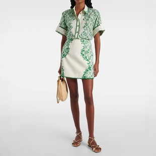 澳洲小众Alem 新款 绿色印花休闲衬衣半裙套装 is夏季