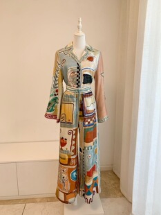 澳洲小众真丝缎面印花衬衫 套装 2025新款 度假休闲百搭两件套 阔腿裤