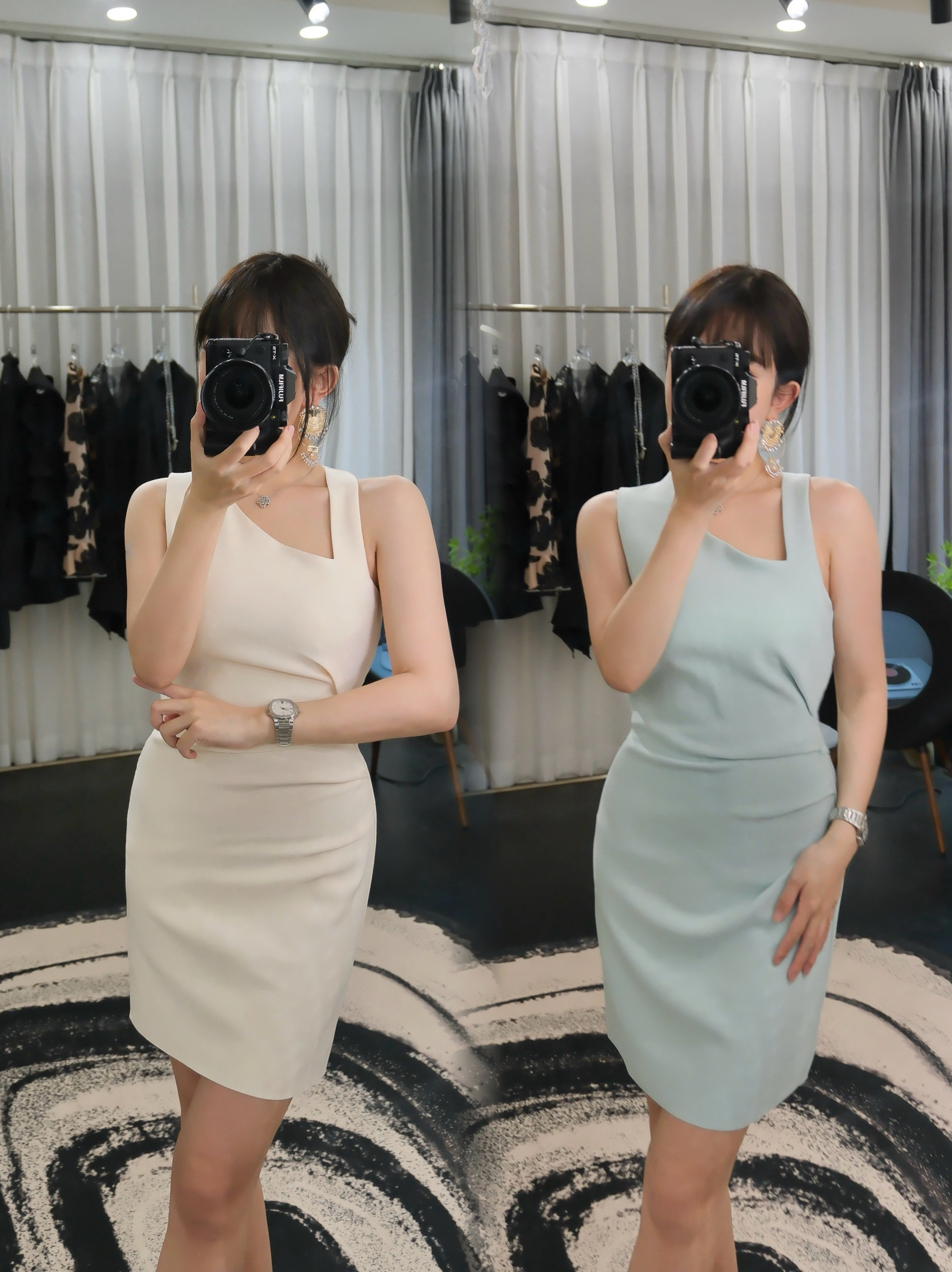 Aiyu轻奢bec肯豆斜领百搭侧开叉褶皱修身显瘦包臀无袖连衣裙