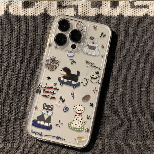 14plus 12mini 卡通可爱小狗印花手机壳透明软壳小众减龄动物图案保护套适用苹果17promax