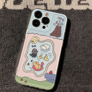xsmax适用7 16plus女 11pro 苹果iPhone手机壳日系卡通小动物透明全包保护套可爱ip17