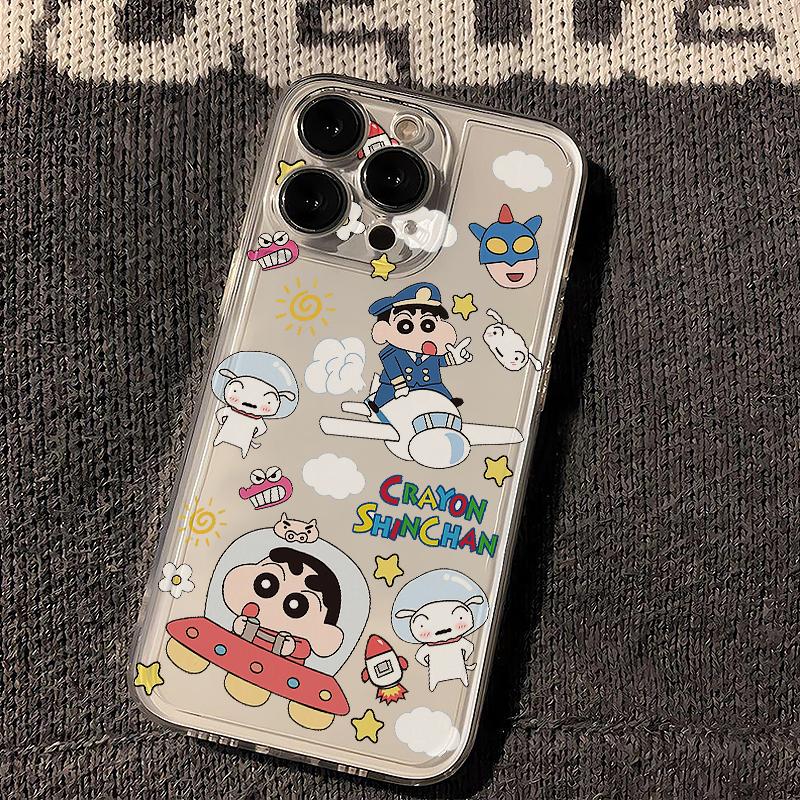 蓝飞机蜡笔小新卡通iPhone手机壳透明软壳可爱动漫保护套适用苹果17promax女ip16新款15/14plus/13/12mini/11