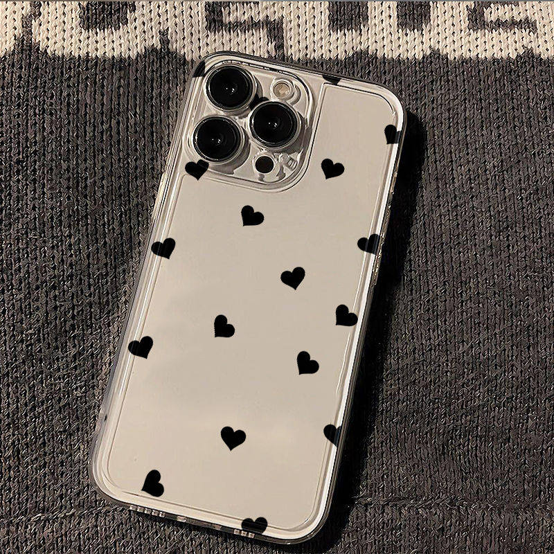 爱心图案手机壳适用于iPhone透明软壳黑心白色保护套文艺苹果17promax/16/15/14plus/13/12mini/11/xr/xs简约