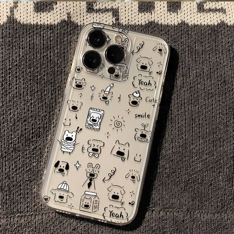 可爱卡通小狗手绘印花手机壳透明软壳iPhone保护套适用苹果17promax/16/15/14plus/13/12mini/11/xr/xs/7/8/6