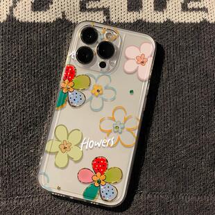多巴胺花朵适用苹果16手机壳iphone17新款 plus硅胶11文艺女外壳12pm软壳xr 15promax套14pro镜头15全包13por