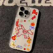 14plus 苹果iPhone新年小马硅胶手机壳透明保护套百搭创意适用苹果17promax 12mini xs新年款