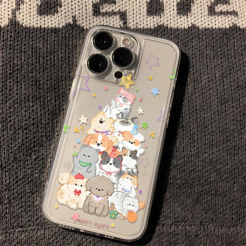 卡通萌宠叠叠乐透明iPhone手机壳可爱动漫风保护套适用苹果17promax文艺ip16新款15/14plus/13/12mini/11超薄