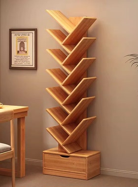 树形书架落地卧室置物架客厅柜子简易收纳书架家用多层创意窄书柜