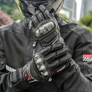 杜汉摩托车手套碳纤维护壳骑行骑士机车防摔透气全指手套装备夏季