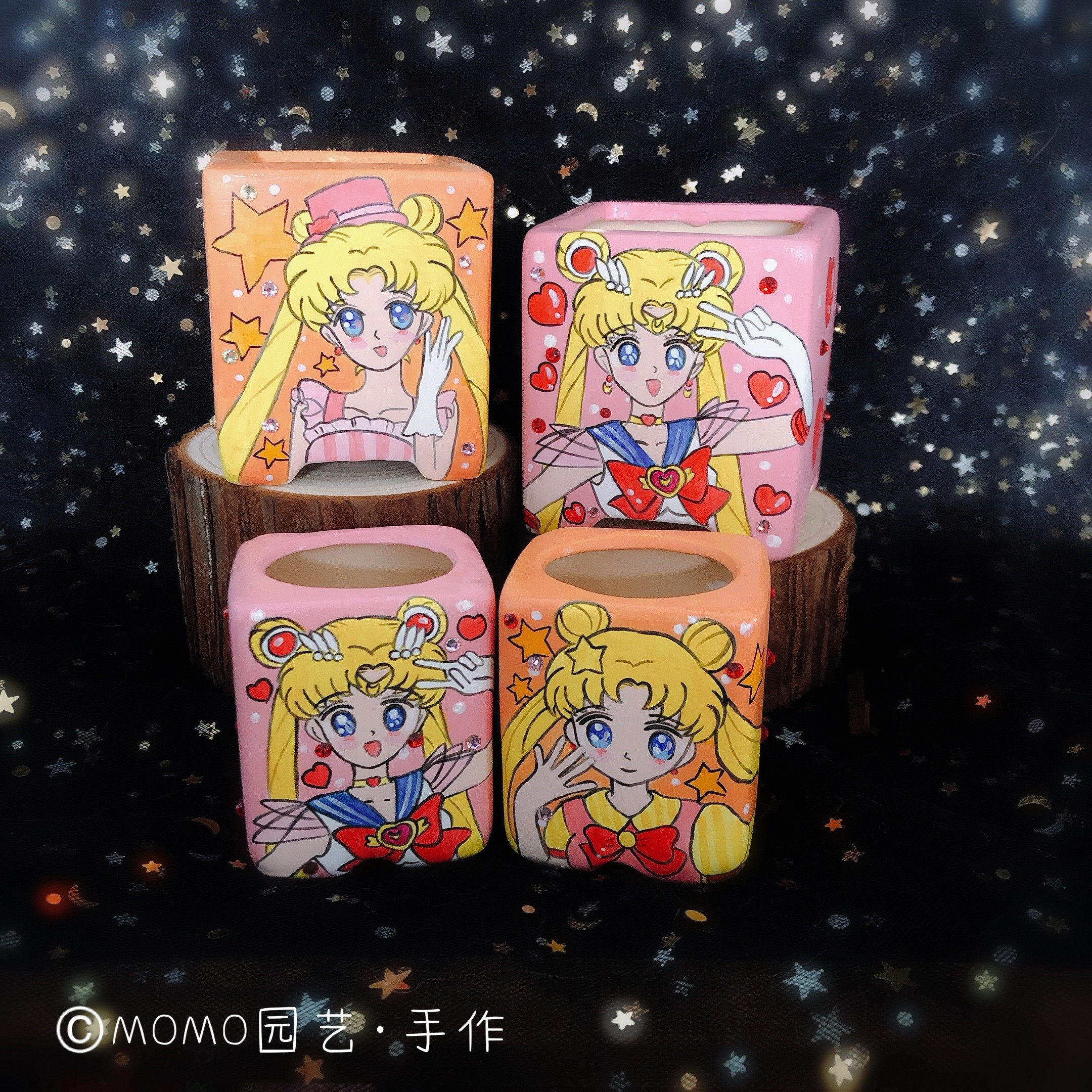 momo园艺手作可爱美少女战士硅质手绘花盆多肉卡通