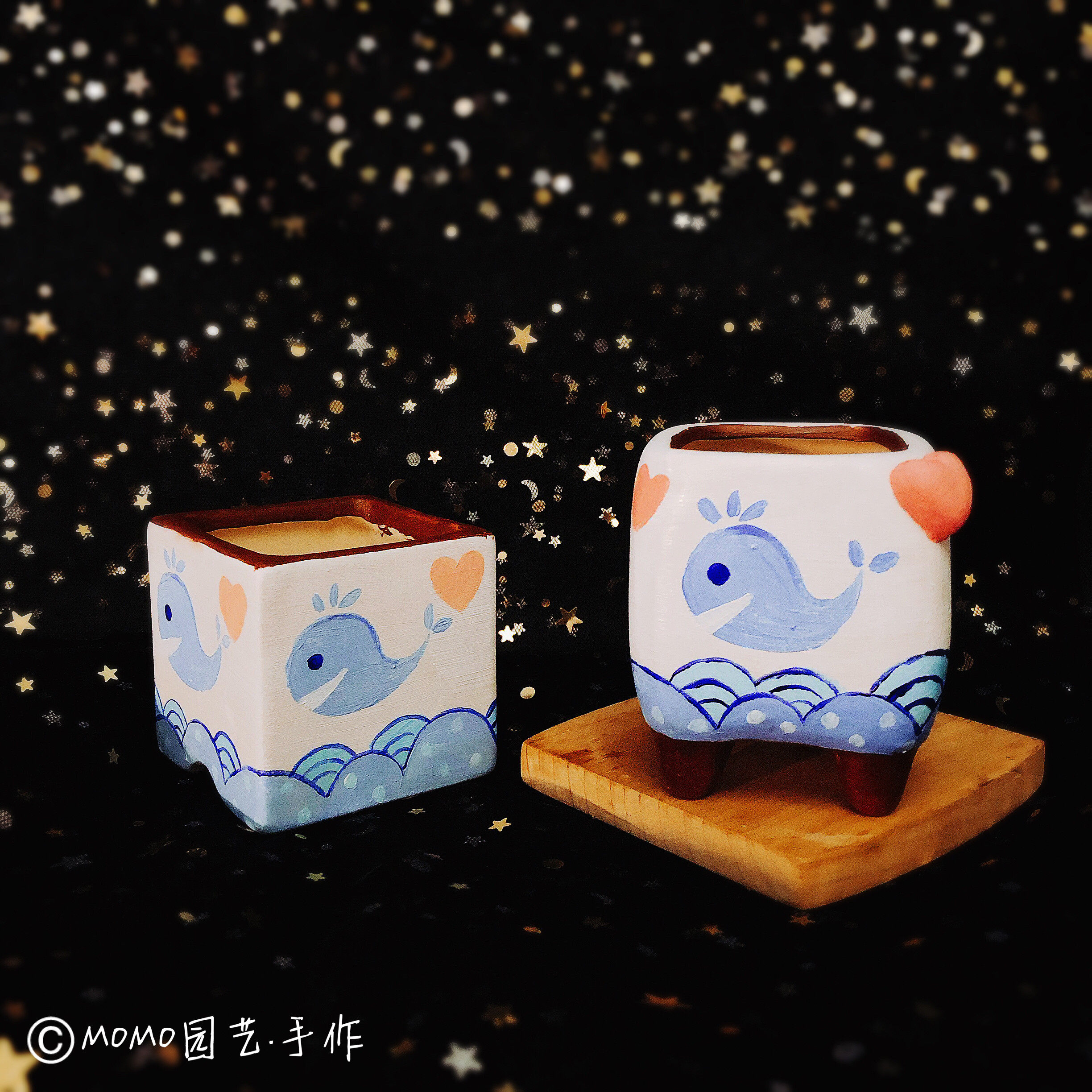 MOMO园艺手作包邮美人鱼海洋海底风水母小丑鱼手绘鲸鱼多肉花盆