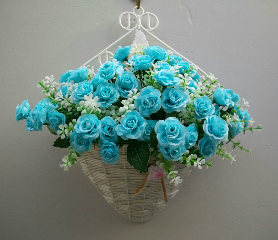 包邮玫瑰壁挂墙壁花艺套装 挂壁花篮仿真花假花绢花墙体装饰花