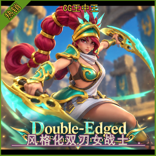 虚幻UE5.8+卡通风格化动作游戏红发女刺客双刀战士带动画3D角色