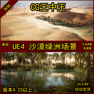 UE4虚幻5新版真实沙漠材质沙丘景观绿洲小洲山脉河流地图地形场景