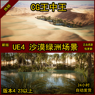 UE4虚幻5新版真实沙漠材质沙丘景观绿洲小洲山脉河流地图地形场景