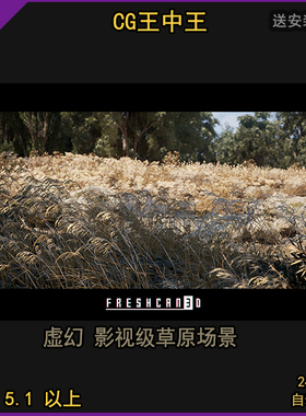 虚幻5ue5影视写实草原山地山脉风吹麦穗河道水塘水池树木森林环境
