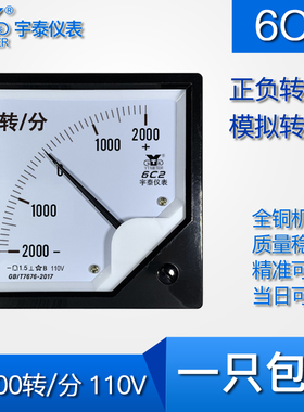 6C2 正负2000转/分 110V输入指针转速表双向rpm指针电压80mm 76mm