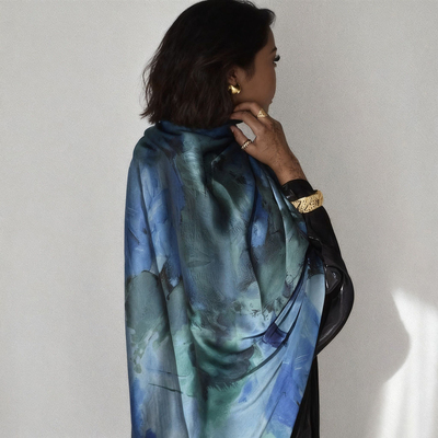 watercolor shawl printed satin scarf丝绸印花头巾水彩围巾披肩