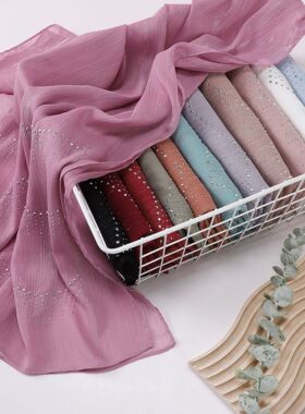 crinkle chiffon shawl rhinestone scarf雪纺银丝褶皱烫钻围巾