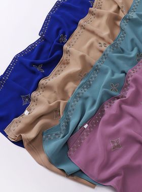 hotfix rhinestone shawl long scarf 新款珍珠雪纺长巾烫钻纱巾