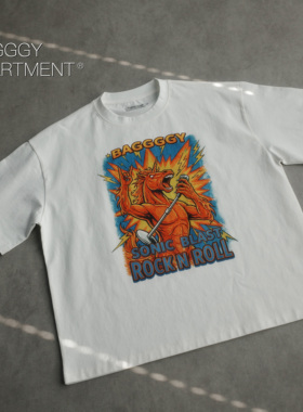 BAGGGGY马年限定独角兽主唱大码短宽廓形单缝线印花T恤140-260斤