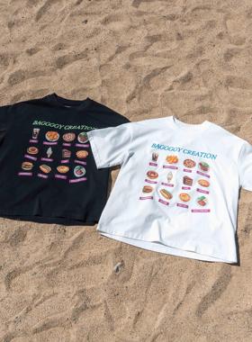 BAGGGGY大码短宽廓形洗水/磨毛热量快餐印花T恤日系宽松140-260斤