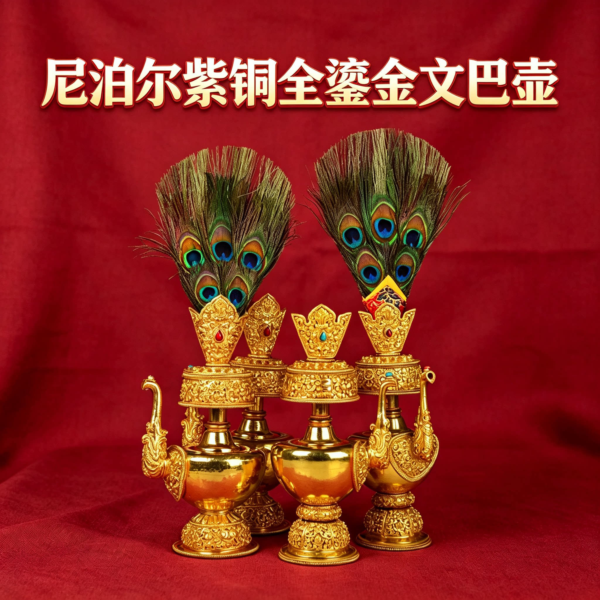 尼泊尔紫铜鎏金文巴瓶大号