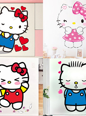 卡通客厅卧室墙贴纸玻璃kitty