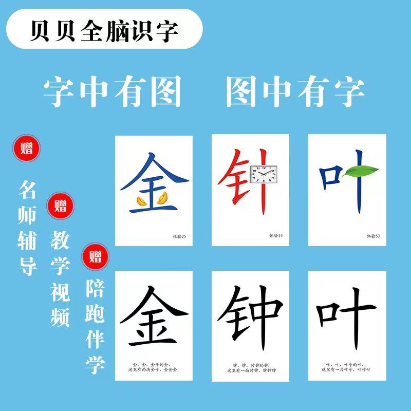 贝贝全脑速记识字卡100个汉字，全脑识字，字词句三合一照相记忆