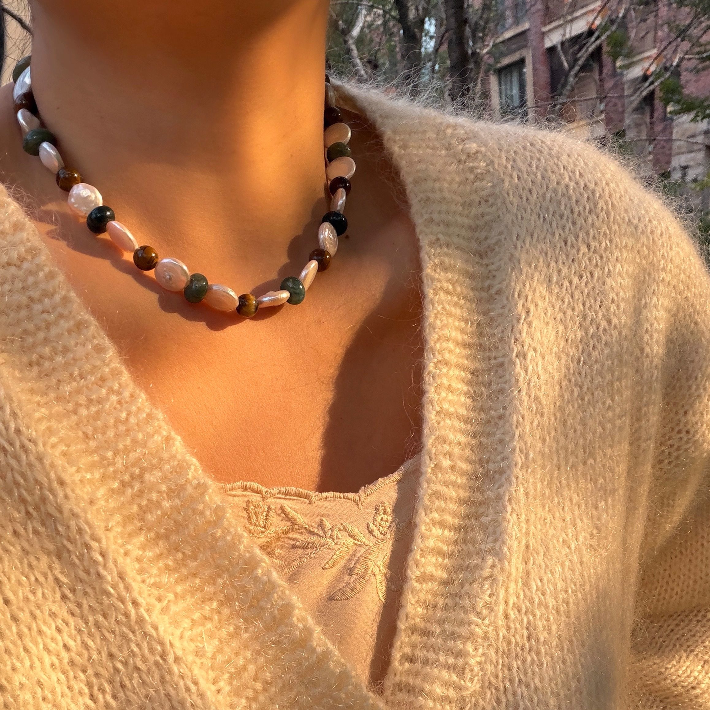 Sunball 原创设计复古气质珍珠项链叠戴百搭仙女锁骨链毛衣链