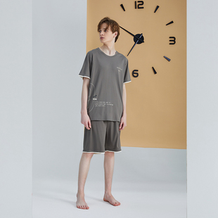 佳洁儿21087夏季男士短袖中裤纯色丝光纯棉家居服套装