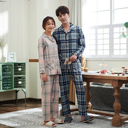 安之伴男111208-女121209情侣色织纯棉磨毛长袖春秋季家居服套装