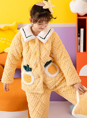 欧卡拉83026冬季女童菠萝绒夹棉家居服套装