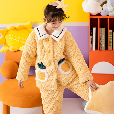 欧卡拉83026冬季女童菠萝绒夹棉家居服套装