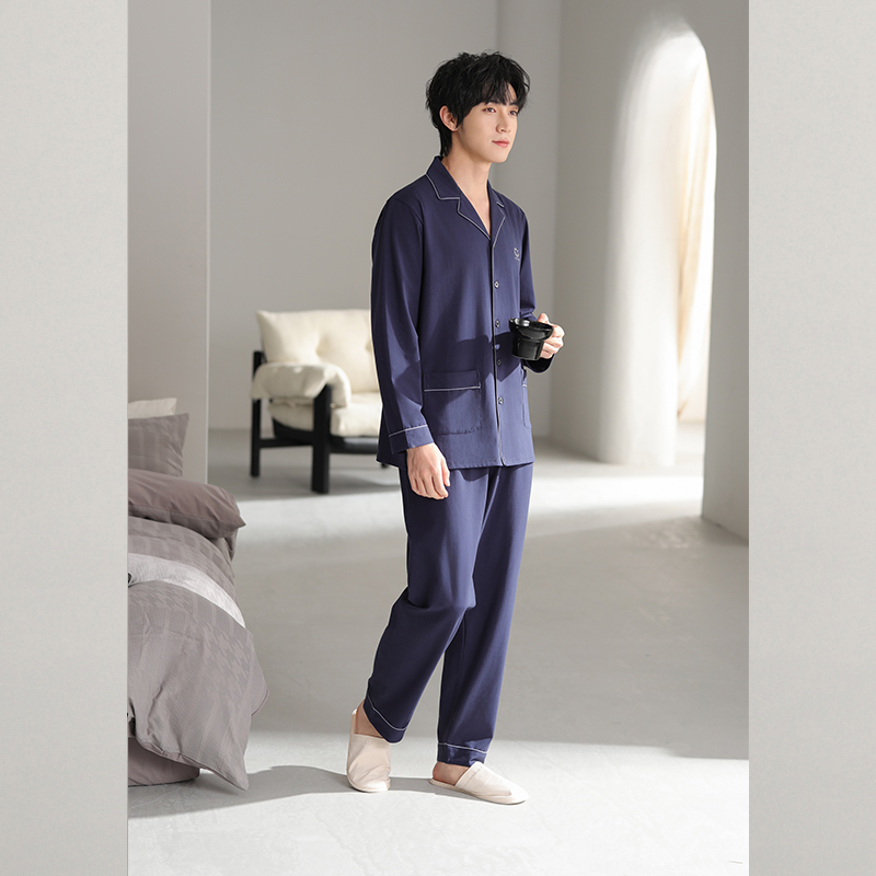 雅巧54951春季男士純色絲光純棉家居服套裝
