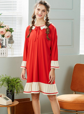 佳洁儿60873春秋季女士丝光木棉素色圆领居家服睡