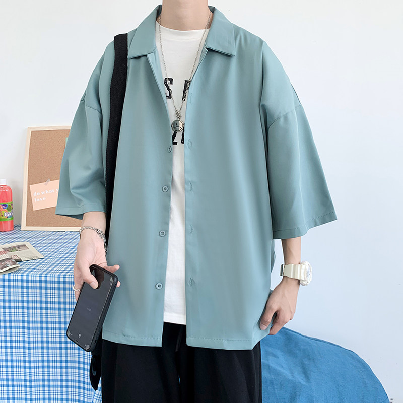 夏季薄款短袖衬衫男女 港风冰丝清爽宽松休闲简约衬衣CS15图片