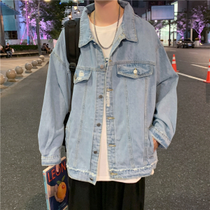 秋季港风牛仔夹克男 个性随意百搭韩版牛仔上衣外套 J图片
