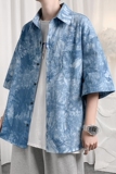 夏季薄款短袖衬衫男女港风冰丝清爽宽松休闲百搭衬衣C910，男装衬衫，电商D202