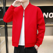 加绒红色休闲时尚 2025新款 夹克彩色上衣 潮牌棒球服外套男士 春秋季