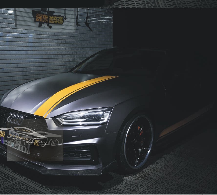 适用奥迪a5拉花车贴s5 a4l a6l a3改装车身机盖侧裙装饰贴纸彩条