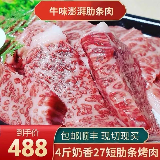 包邮4斤美国27厂奶香安格斯无骨短牛肋条2000克原切烧烤店主推荐