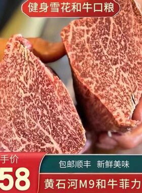 包邮2斤美国黄石河m9中段菲力牛排雪花原切霜降和牛清真牛肉套餐