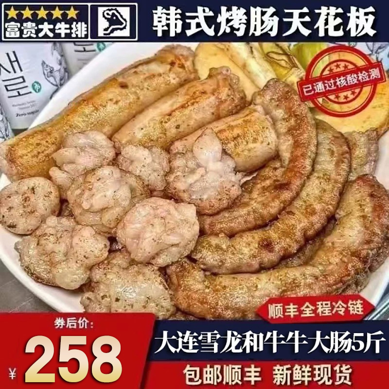 秒发包5斤大连雪龙和牛牛大肠烧烤雪花日式烤肉韩式烤肠清真套餐
