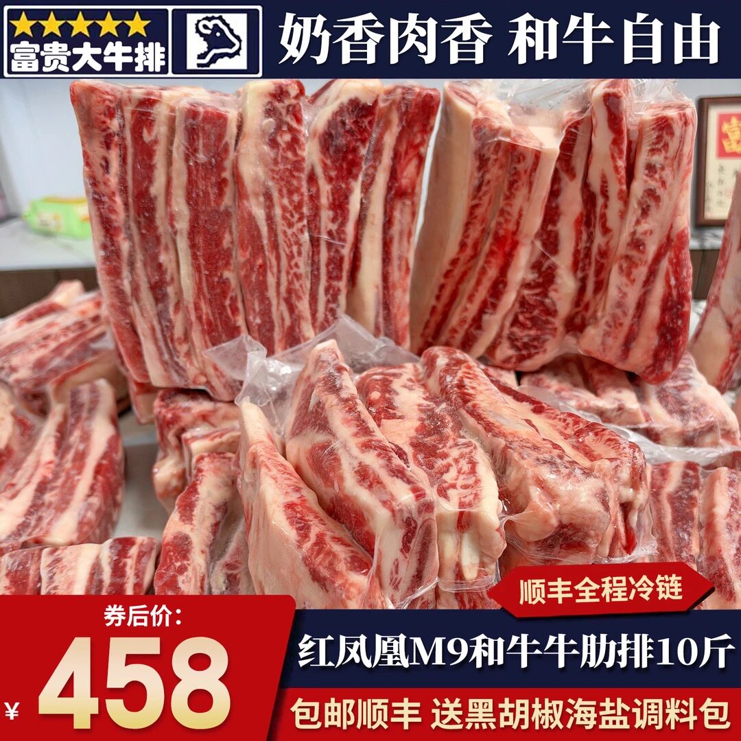 包邮10斤澳洲精修红凤凰m9牛肋骨谷饲600天原切和牛雪花奶香牛肉