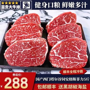 包邮5斤国产安格斯谷饲菲力牛排雪花原切牛柳牛里脊牛肉牛扒套餐